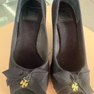 Tory Burch Black Bow Espadrille Flats with Gold Logo